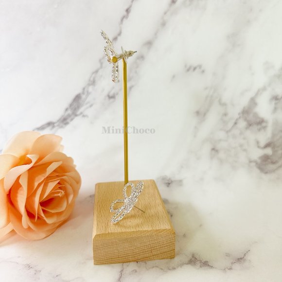 Silver Tone Crystal Cherry Blossom Stud Earrings - Picture 2 of 6